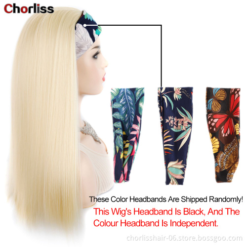 Wholesale Light Blonde Black Burgundy Long Straight Scarf Colorful Turban Wigs Cheap Heat Resistant Synthetic Headband Hair Wigs